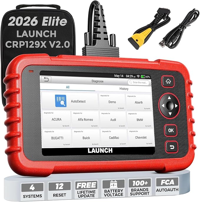 LAUNCH CRP129X V2.0 OBD2 Scanner, 2026 Elite Lifetime Free Update Scan Tool, 12 Reset, Injector Coding, ABS/SRS/TCM/Engine System Diagnostic Scanner, Auto Vin, Car Scanner Diagnostic for All Cars