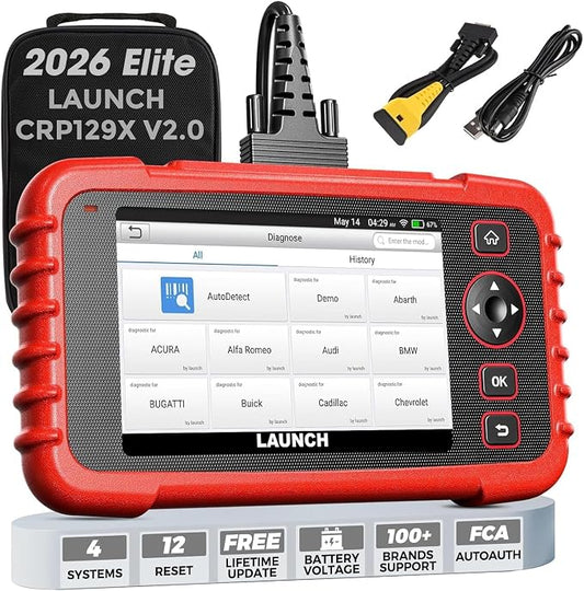 LAUNCH CRP129X V2.0 OBD2 Scanner, 2026 Elite Lifetime Free Update Scan Tool, 12 Reset, Injector Coding, ABS/SRS/TCM/Engine System Diagnostic Scanner, Auto Vin, Car Scanner Diagnostic for All Cars
