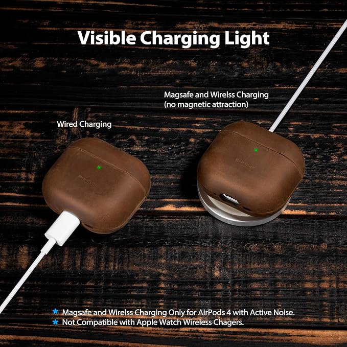 Belemay Handcrafted Crazy Horse Leather Case for AirPods 4 (2024), Vintage Aesthetic, Two-Tone Effect, Unique Patina, Compatible with MagSafe, Compatible with Airpods 4th Gen, Rustic Brown