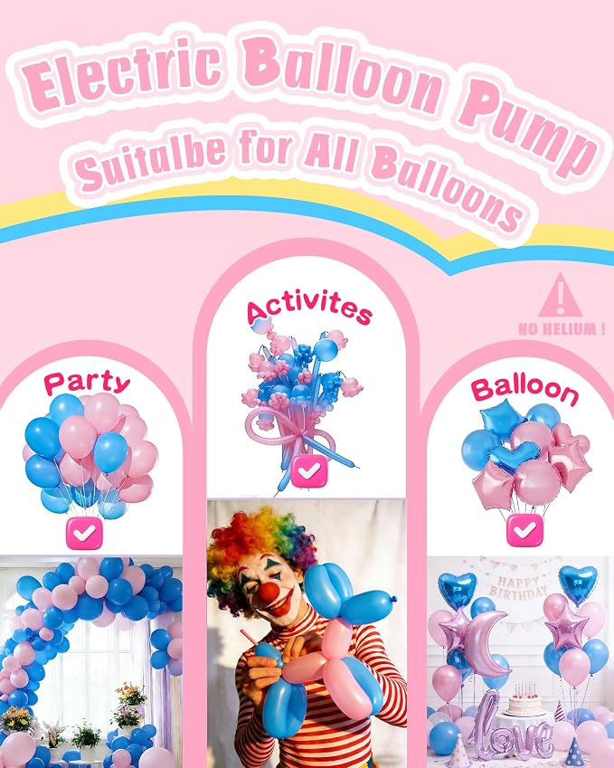 Portable Balloon Pump Electric, Rechargeable Cordless Balloon Pump Inflator for All Balloons, Latex 260q Foil Mylar Balloon Inflation, Quick-Fill Inflator& Deflator for Inflatables