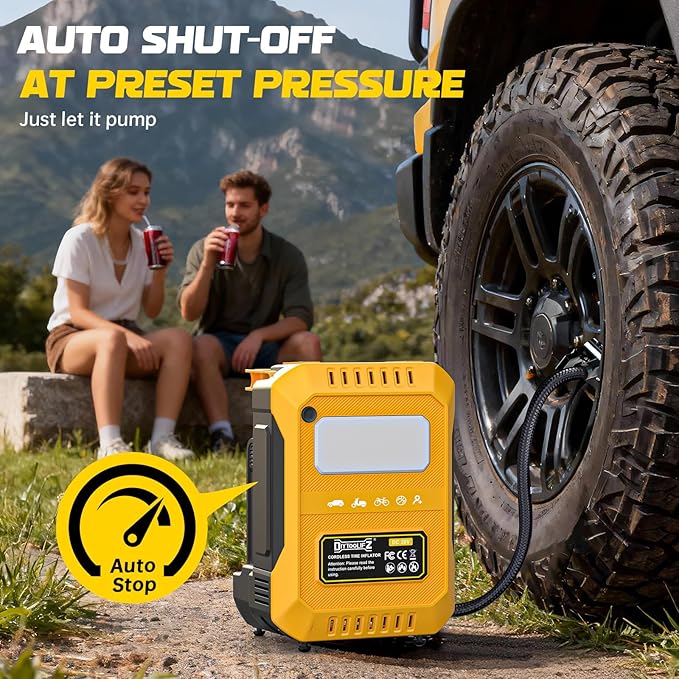 DIYtoolifz Tire Inflator Portable Air Compressor Compatible with Dewalt 20V Battery, 160PSI Air Pump with Dual Digital Screen, Auto Shut-Off, 5X Faster Inflation & Deflation for Car, Motor (Tool Only)