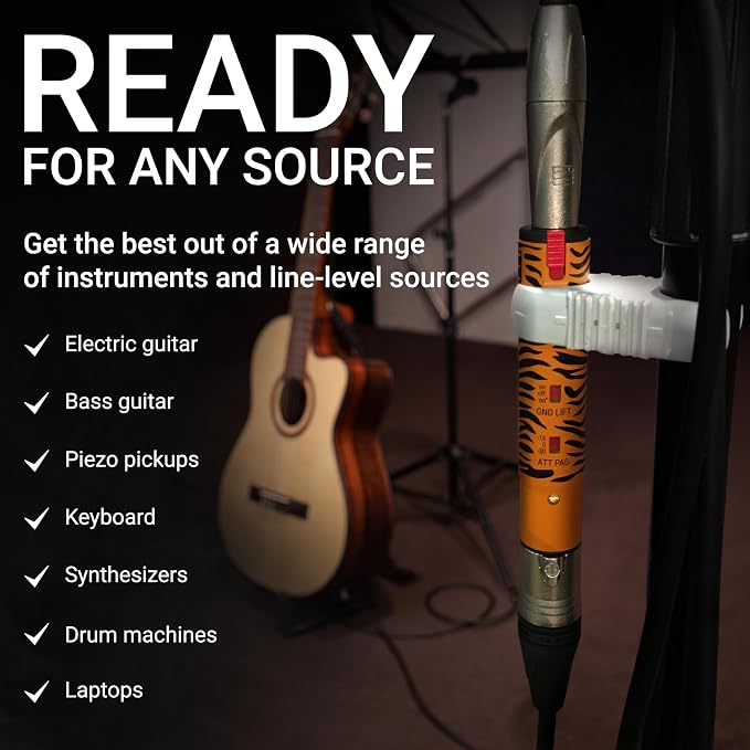 sE Electronics DM3 Black Active Inline DI with Ultra-HiZ Input & 10 MΩ High-Impedance - Compact Instrument DI with High Headroom & Lockable 1/4" Input for Guitar, Bass & Keys