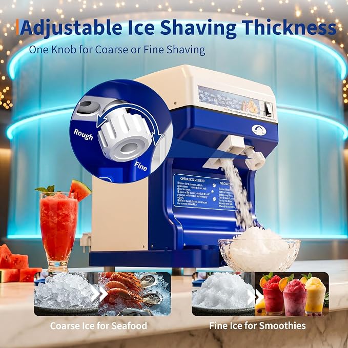 Garvee Commercial Ice Shaver Crusher 300LBS/H, 500W Electric Snow Cone Maker, 500RPM Tabletop Ice Shaving Machine with 4.41LBS Hopper & Stainless Steel Blade for Home, Parties, Snack Bars, Blue