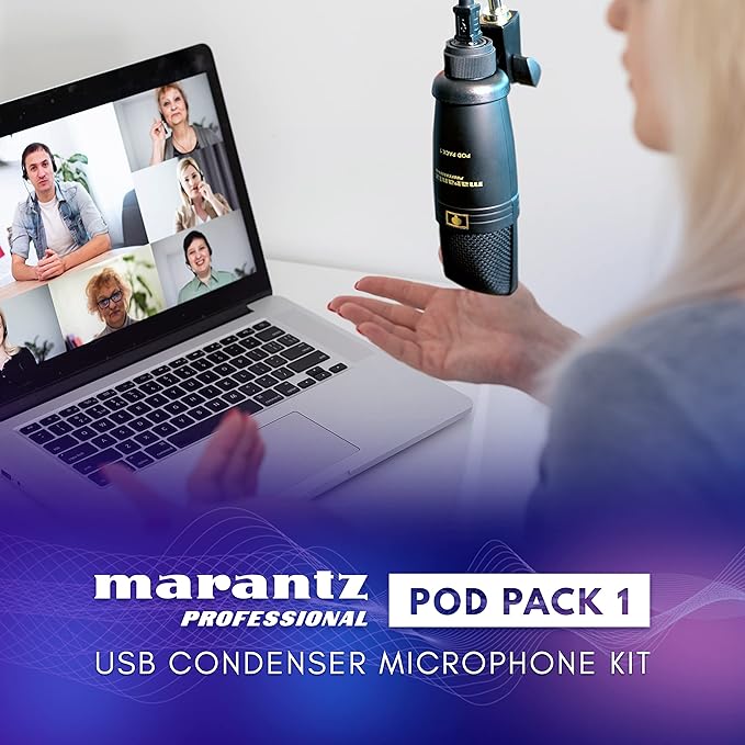 Marantz Professional Pod Pack 1 USB Condenser Microphone Kit for Gaming, Streaming and Podcasting with Built-In Audio Interface, Adjustable Boom Arm and Desk Clamp, Plug-and-Play