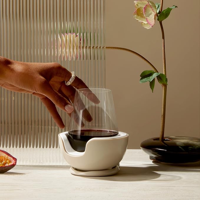 VoChill Stemless Wine Glass Chiller | Keep the Chill In Your Glass | Made In USA | Separable & Refreezable Chill Cradle | Actively Chills Stemless Glassware | Stone, Pair Stemless