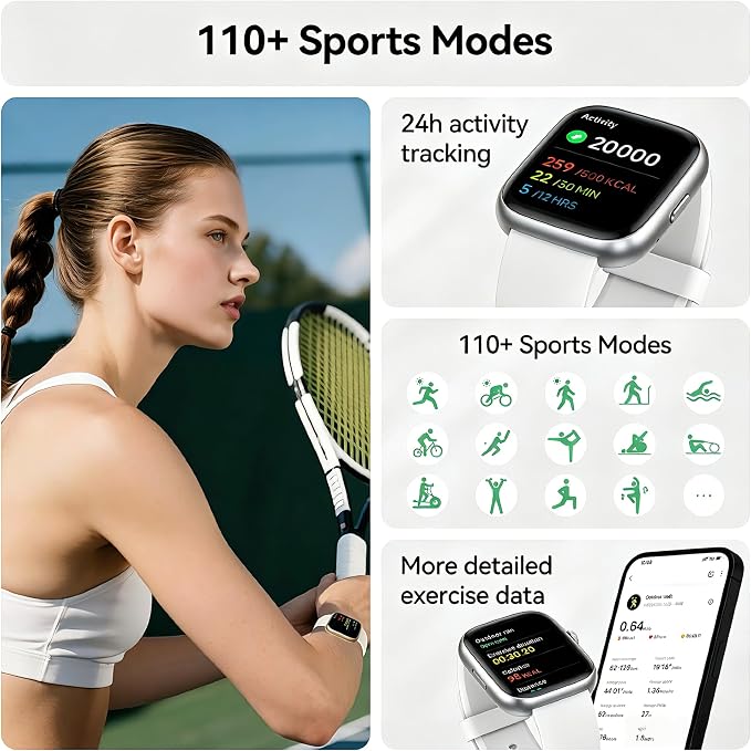 Smart Watch with Alexa Built-in, 1.83" HD Touchscreen Fitness Tracker with Bluetooth Call, Fitness Watch with Heart Rate/Sleep Monitor/120+ Sports, IP68 Waterproof Smartwatch for Android iOS, Ivory