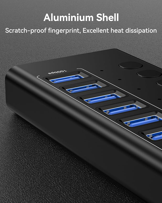Powered USB Hub 3.2 Gen 2, VANGREE 16 Ports USB Hub (8 USB-A 3.2+8 USB-C 3.2), 10Gbps Aluminum Multiport Expansion Hub with 96W Power Adapter for PC Laptop HDD SSD Flash Drive