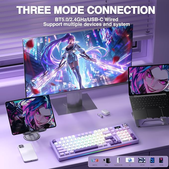 AULA S98 Pro Wireless Mechanical Keyboard with Screen & Knob, Tri-Mode Creamy Keyboard with Number Pad, Pre-lubed Linear Switches, Hot Swappable RGB Backlit Computer Gaming Keyboards for PC/Laptop