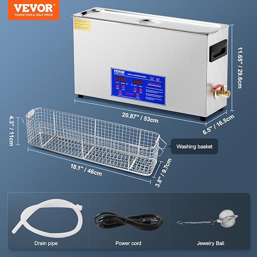 VEVOR 10L Sonic Gun Cleaner, 300W Professional Ultra Sonic Cleaning Machine with Timer & Heater, 40kHz Digital Sonic Cleaner with Basket for Gun Parts, Bullets, Military Supplies