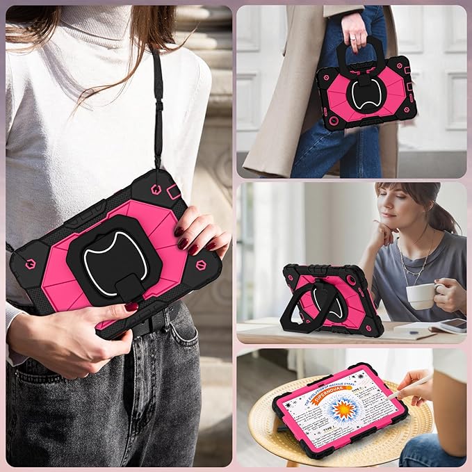 WESOROL Case for T-Mobile Revvl Tab 2 10.1 inch 2025 Release, Heavy Duty Shockproof Full Body Protective Cover with 360 Rotating Stand and Shoulder Strap,Black Rose