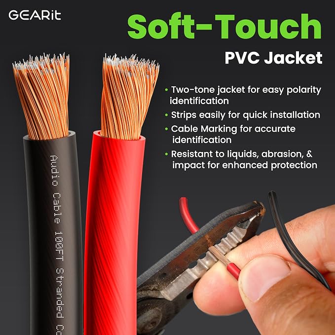GEARit Speaker Wire 12 Gauge 100 ft,Speaker Cable with Foot Markers & Polarity Markings,12 Gauge Wire for Car Audio & Home Theater Speakers,Audio Cable for DIY Installations,CCA(Black Red)