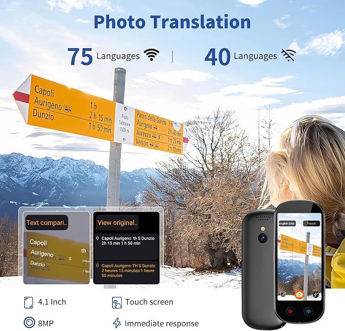 Language Translator Device No WiFi Needed, Upgraded ChatGPT Ai Translator, 150+ Languages Instant Two Way Translator Device, Offline/Recording/Photo/Voice Translation Real Time for Business Learning