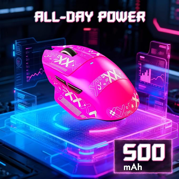 MAMBASNAKE×Attack Shark V6 65g Lightweight RGB Gaming Mouse with Magnetic Charging Dock, BT/2.4G Wireless/Wired 1K Polling Rate, 25K DPI, Programmable Mice for PC/Mac/Laptop(Berry&Stickers)