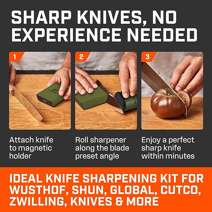 TUMBLER Pro Rolling Knife Sharpener™ - Knife Sharpening Made Easy - Rolling Knife Sharpening Kit with Removable Disc System - Includes 4-Layer Diamond Sharpening Disc & EdgeBoost Ceramic Disc (Green)