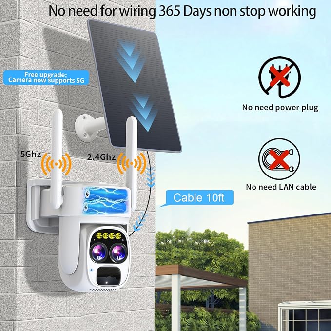 LETSCEE Security Cameras Wirelss Outdoor Solar Powered for Home Security, 360 View Outside Camera,Motion Detection,10x Hybrid Zoom PAN Tile,IP-65 Weather Proof (4 Pack)