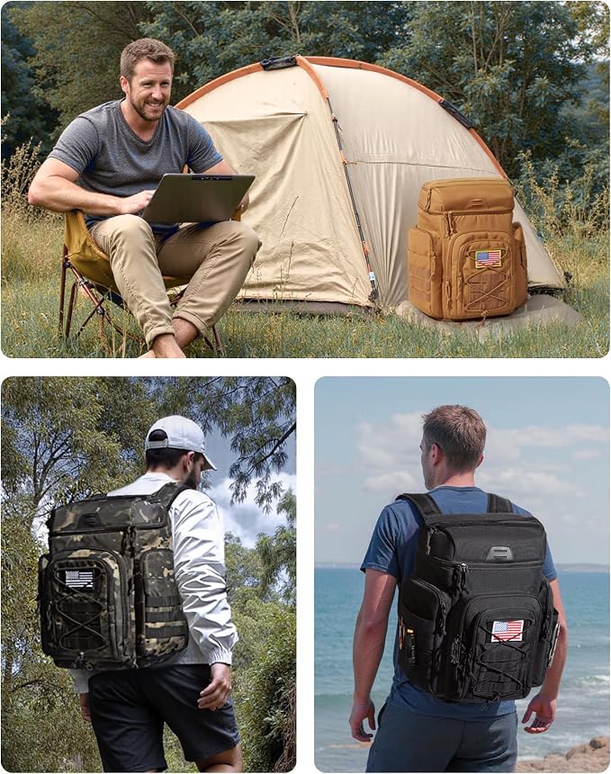 TOURIT 30L (42 Cans) Tactical Cooler Backpack – Military-Grade Insulated Cooler Bag with 16H Ice Retention, Leakproof Multi-Pocket Picnic Backpack for Camping & Hiking, Featuring DIY Hook & Loop Panel