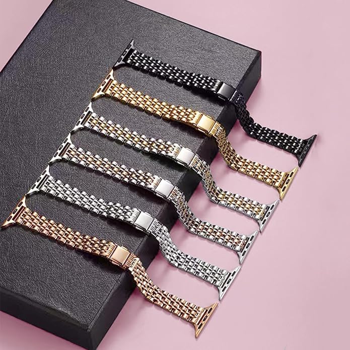 Slim Metal Band Compatible with Apple Watch Bands for Women, Series 11/10/9/8/7/6/5/4/3/2/1/SE, 46/42mm (S11/10), 45/44/42mm, 41/40/38mm Stainless Steel Bracelet