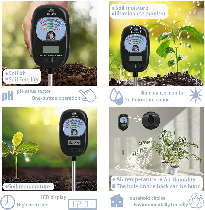 7-in-one Soil Test Kit, Soil Moisture Meter/PH Meter/Sunlight Intensity/Fertility Soil Tester, LCD Display Air & Soil Hygrometer Temperature for Hous Plants Garden, Farm, Lawn Care Moisture Meter | Soil Moisture Meter/PH Meter/Sunlight Intensity/Fertil...