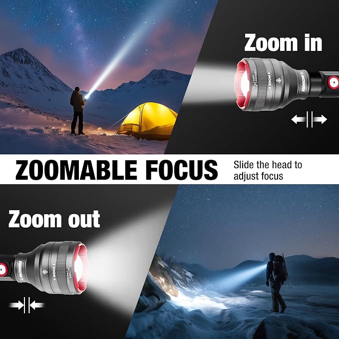 Arrow Rechargeable Flashlights 12000 Lumens, 6 Modes Bright LED Flashlight with Memory Function, IPX7 Waterproof, Zoomable Flash Light with Dual Power Design, USB-C Input Output for Outdoor Emergency