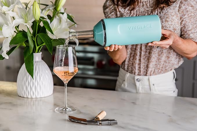 Vinglacé Wine Bottle Chiller- Portable Champagne Insulator- Stainless Steel Wine Cooler Sleeve - Keeps Wine Cold (Sea Glass)