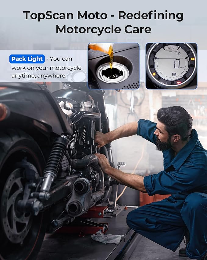 Motorcycle Scanner Bluetooth TOPDON TopScan, Motorcycle Scan Tool Fits for Harley, Ducati, BMW & Japan Brands, All Systems Motorbike Scanner Tool with Reset Functioan, Data Stream, AutoVIN