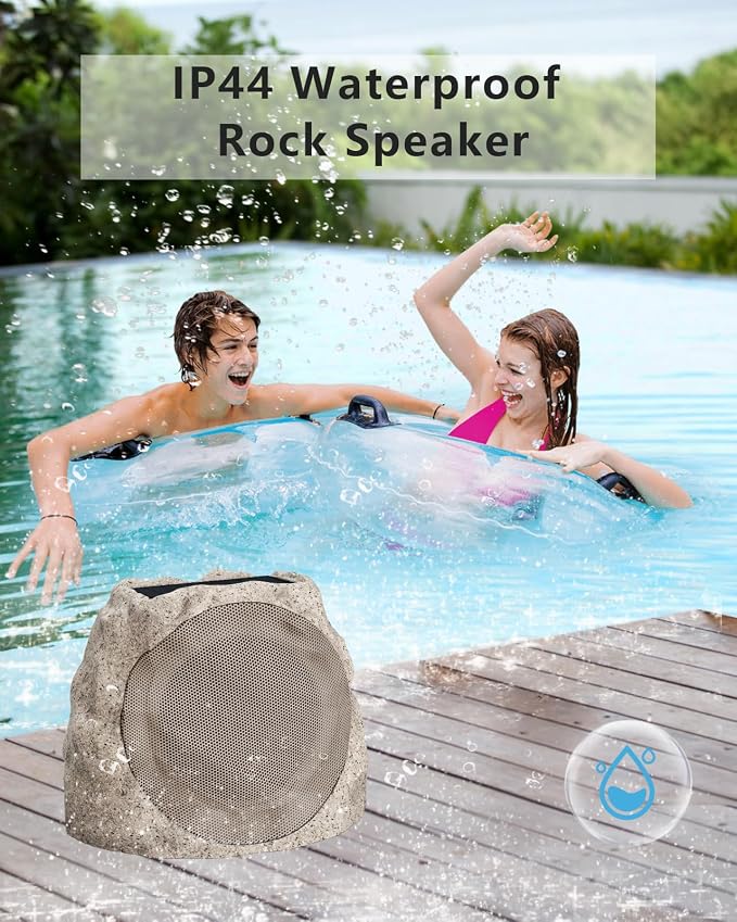 Outdoor Speakers Bluetooth Waterproof Patio TWS Connection Outdoor Bluetooth Speakers Wireless Solar Powered and Rechargeable Rock Speaker for Patio Pool,Backyard (Yellow, 2 Pack)