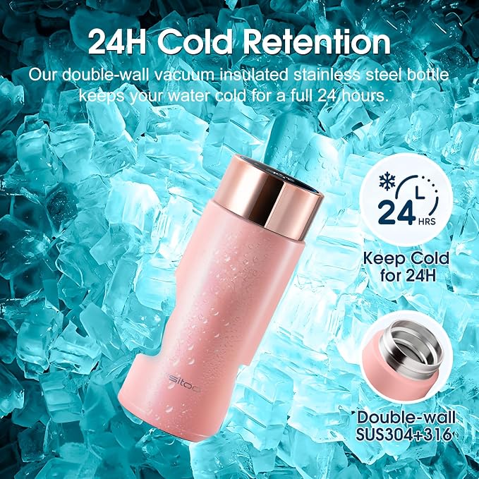Vsitoo 8.5oz self-cleaning Mini Insulated Water Bottle,Stainless Steel Vacuum Flask,AI Self-Clean,30-Day Battery Life,BPA-Free,Perfect Small Water Bottle for Travel, Purse,Pink