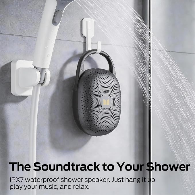 Monster Clip-On Speaker with Carabiner, Ultra-Portable Bluetooth 6.0 Shower Speaker IPX7 Waterproof, 29H Playtime Small Wireless Speaker for Hiking Camping Beach Outdoor Travel - Black