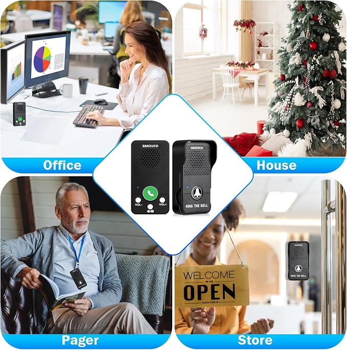 Wireless Doorbell, Full Duplex Doorbells Hands Free, 1000ft Range Rechargeable Ourtdoor Intercom Door Bell with 4 Chimes 8 Level Volume LED Flash 1 Receiver+2 Transmitters
