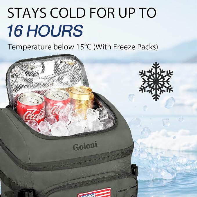 Cooler Backpack, 30 Can Backpack Cooler 4-Sided Cold Retention Technology, Lightweight & Hands-Free for Beach, Camping