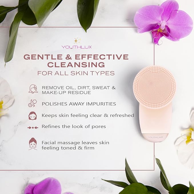 SoniGlow Silicone Face Scrubber/Facial Cleansing Brush – Electric Vibrating Skincare Scrubber Tool for Deep Pore Cleansing, Gentle Massage, Makeup Removal, Waterproof and Rechargeable (Pink)