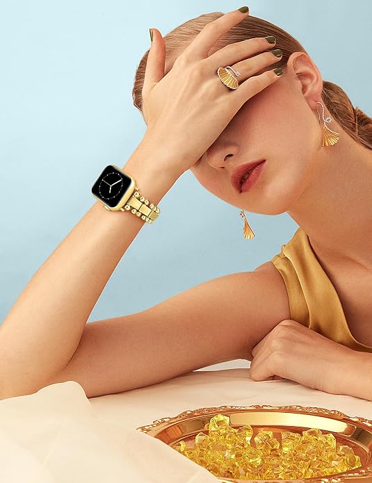 TOYOUTHS Beaded Bracelet Compatible with Apple Watch Bands 38/40/41/42/44/45/46/49mm Women, Dressy Fancy Stainless Steel Metal Elegant Jewelry Strap for iWatch Series 11 10 9 8 7 6 5 4 Ultra/SE 3 2 1