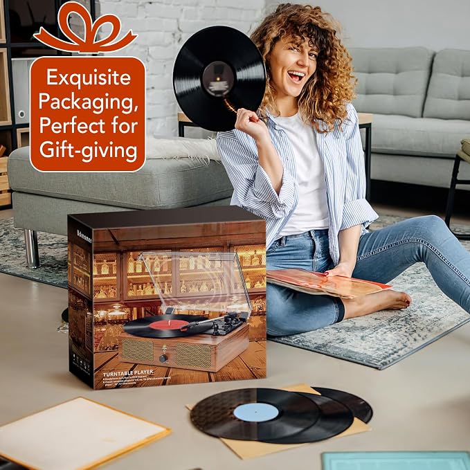Vinyl Record Player Wireless Turntable with Built-in Speakers and USB Belt-Driven Vintage Phonograph Record Player 3 Speed for Entertainment and Home Decoration Black