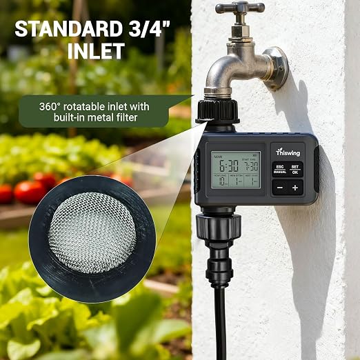 Thiswing 360° Adjustable Drip Irrigation System - 100 FT Automatic Garden Watering System with 32 Nozzles & Water Timer, Raised Bed Sprinkler System, Garden Mister for Yard, Lawn, Plants, 5/16" Tubing