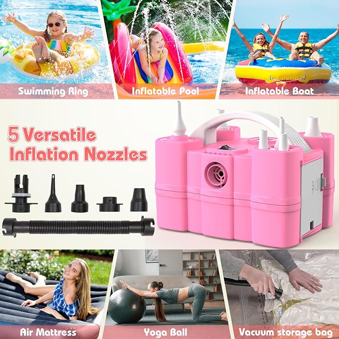Balloon Pump, Triple Inflating Ports for 260q Foil Latex Mylar Balloon, 3-in-1 Electric Air Pump for Inflatables and Balloons, Inflator Deflator for Swimming Rings Air Mattress Pool Floats