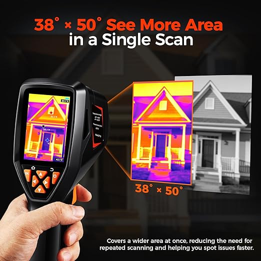 Handheld Thermal Imaging Camera 320×240 Super Resolution, 25HZ Refresh Rate, High/Low Temp Alarm, 8H Battery Life for Water Leak Detection, Hidden Moisture and Home Inspection
