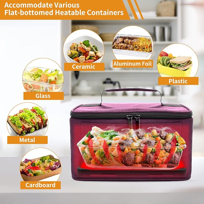 Aotto Heated Lunch Box Food Warmer - 12V/24V 2-in-1 Car Food Warmer with Vehicle Plug - Mini Portable Electric Lunch Box Heater for Men and Women - Reheat & Keep Meals Warm On the Go - Dark Purple