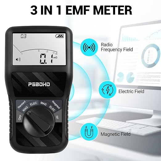 EMF Meter, 3-in-1 EMF Detector Portable Electromagnetic Field Radiation Detector, Suitable for Home, Office EMF Inspections and Ghost Hunting