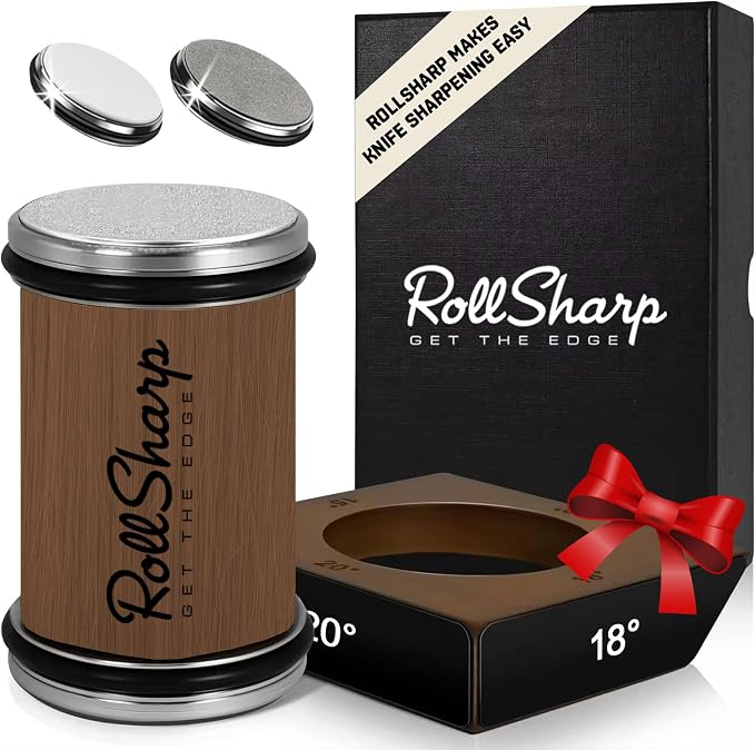 Rolling Knife Sharpener made easy with 2 Diamond Discs & 4 Magnetic Angles 15°/18°/20°/22° for All Kitchen Knife Set, Birthday Gifts for Men & Women