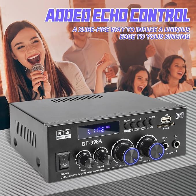 Joengoep BT-398A Stereo Audio Amplifier,Receiver for Speakers Max 900W,2.0 Channel Stereo Receiver with FM Radio,USB/SD/AUX Optical & Coaxial Input for Passive Speakers