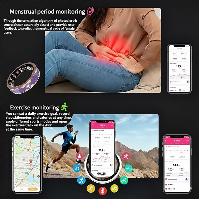 Smart Ring for Women Gift, Fitness & Vital Signs Monitoring, Sleep Tracker/Remote Photography/No Subscription(Purple,10#)