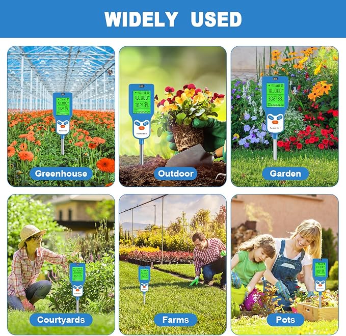 8-in-1 Soil Moisture Meter, Upgraded pH Tester with Backlit LCD, Digital Plant Monitor for Moisture, pH, Fertility, Light, Temp (℃/℉) & Humidity, for Garden, Farm & Indoor