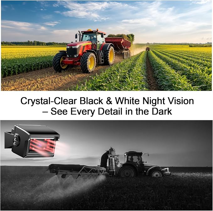 Fookoo 7" AHD 1080P Wired Backup Dual Camera System, Waterproof Vibration-Proof Rear View Cameras IR Night Vision for Tractor/Excavator/Harvester/Bulldozer/Crop Sprayer/Agricultural Equipment - DY702