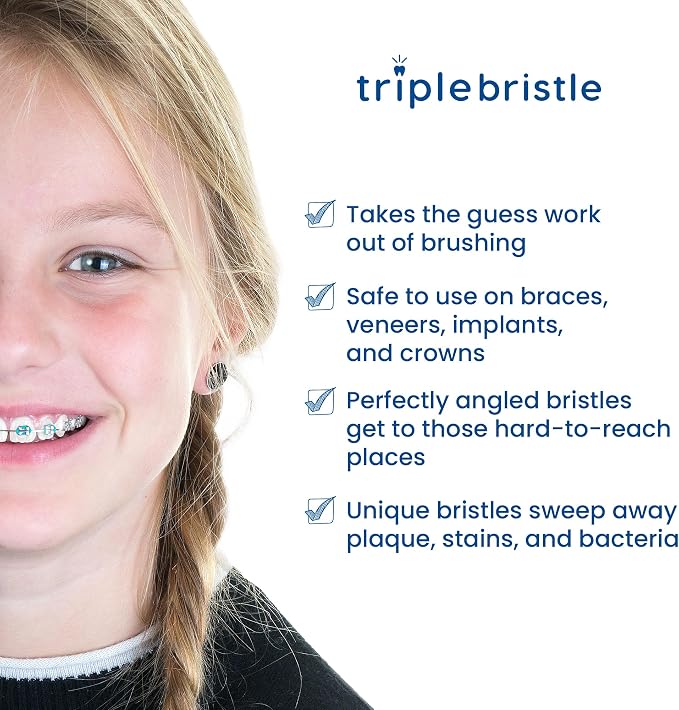 Triple Bristle Kids Sonic Toothbrush | 1 Pack | 3 Sided Toothbrush to Clean Teeth and Gums | Dentist Created & Approved | Fun Sticker Rewards | Rechargeable Three Sided Toothbrush for Kids