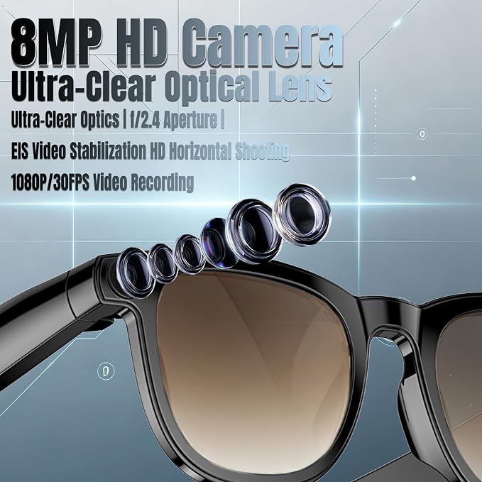 AI Smart Glasses with Camera, 4K Photos & 1080P Video,Real-Time Translation, Bluetooth 5.3, Assistant Conversation, Suitable for Vlogging,Cycling, Hiking Travel, Business （Brown Gradient ）