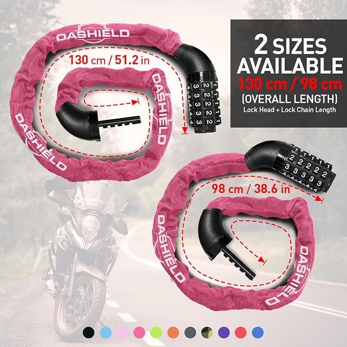 Bike Chain Lock Security 5 Digit Resettable Combination, 51.2 inches Heavy Duty Anti Theft Lock Chain for Bicycle, Motocycle, Scooter, Gate, Fence (Fuchsia, 4.2ft)