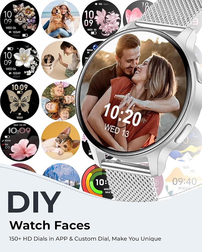 Smart Watch for Women, 1.27" HD Fitness Tracker with 4 Bands & Necklace Gift Set, Heart Rate SpO2 Sleep Monitor, 120+ Sport Modes, Call & Notifications, Smartwatch for Android iPhone, 40mm Silver