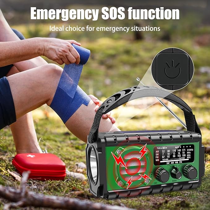 20000mah Hand Crank Emergency Radio,SW/NOAA/AM/FM Weather Radio, Solar Powered Hand Crank Chager with Bige Batery Powered,Portable,Cellphone Charge,SOS,Flashlight for Emergency (XSY-350-Army Green)