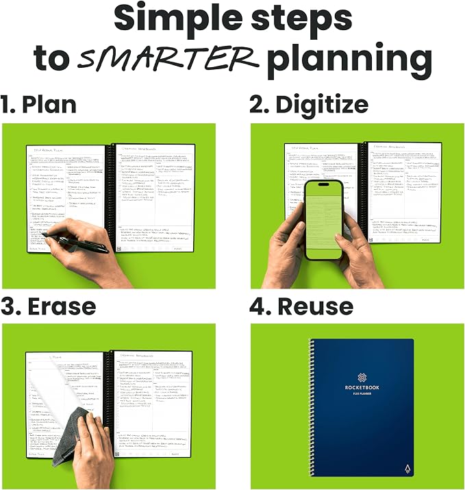 Rocketbook Flex Reusable Planner, Smart Undated, Daily, Weekly, Monthly, Annual Calendar Templates, Letter Size 8.5x11, Navy Blue (Pack of 1)