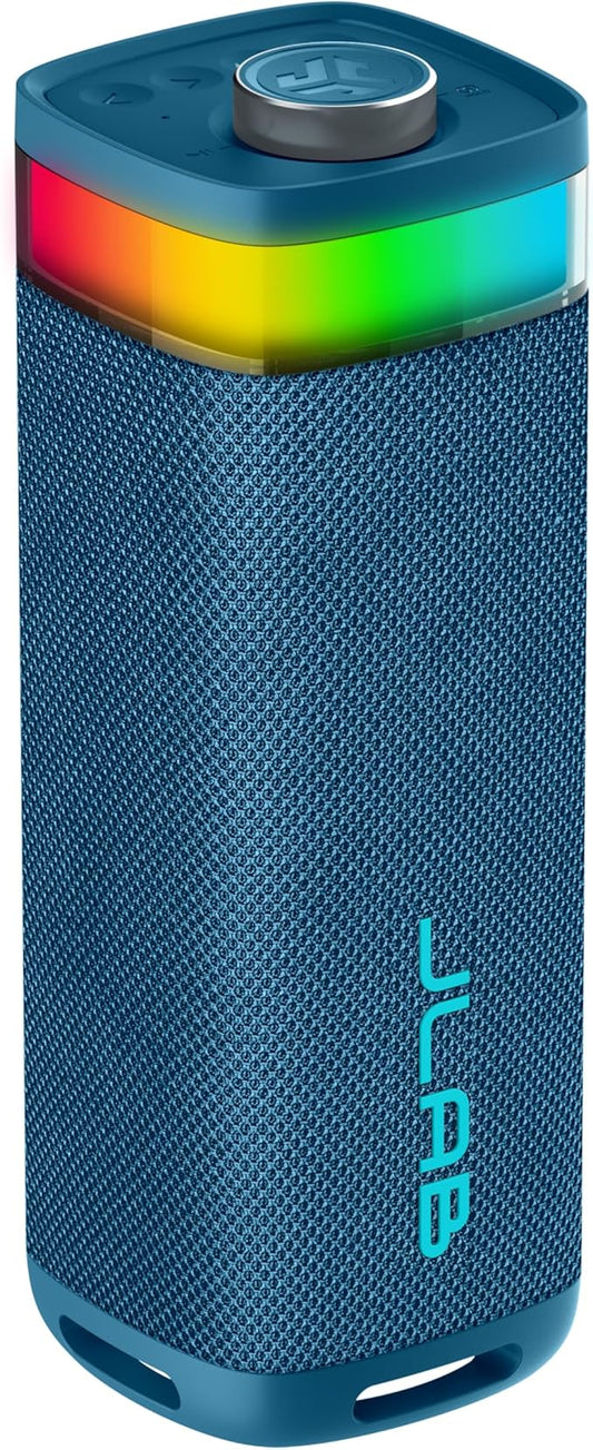 JLab JBuds Party Portable Bluetooth Speaker, 2 Full-Range Drivers + 2 Passive Woofers, IP56 Waterproof, 12 Hours Playtime, Connect Multiple Speakers, Custom Sound + RGB Lighting via App, Navy